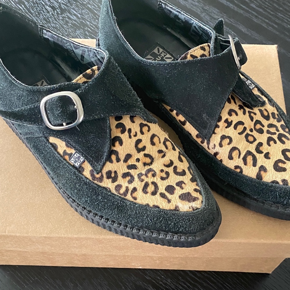 T.U.K Black and Leopard Print Shoes Creeper Unisex